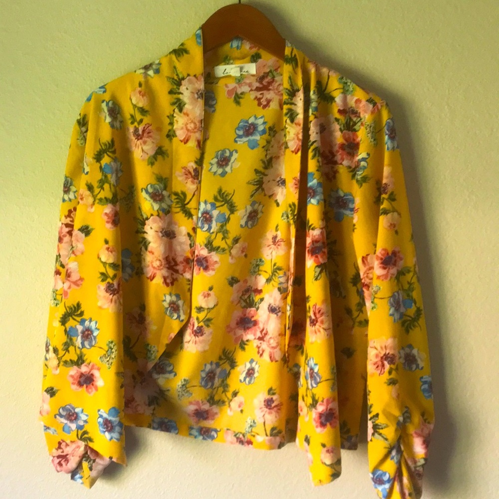 Love Tree Yellow Gold Floral Shawl / Wrap /Tunic